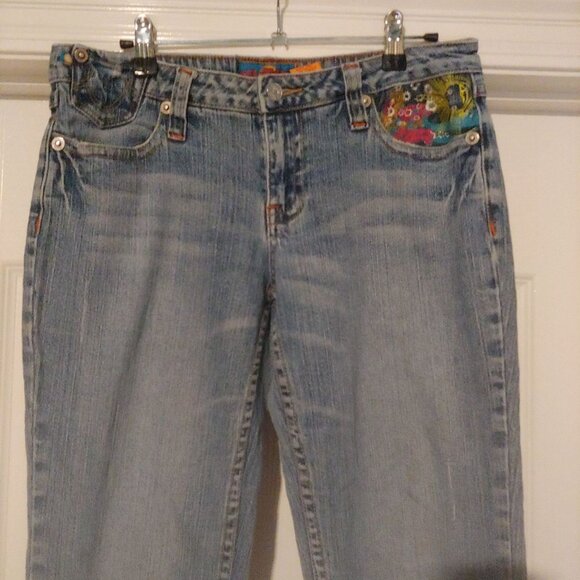 ZD Jeans Embroidered Sun Burst Boot Cut Raw Hem Stretch Pants 13 - Picture 6 of 10